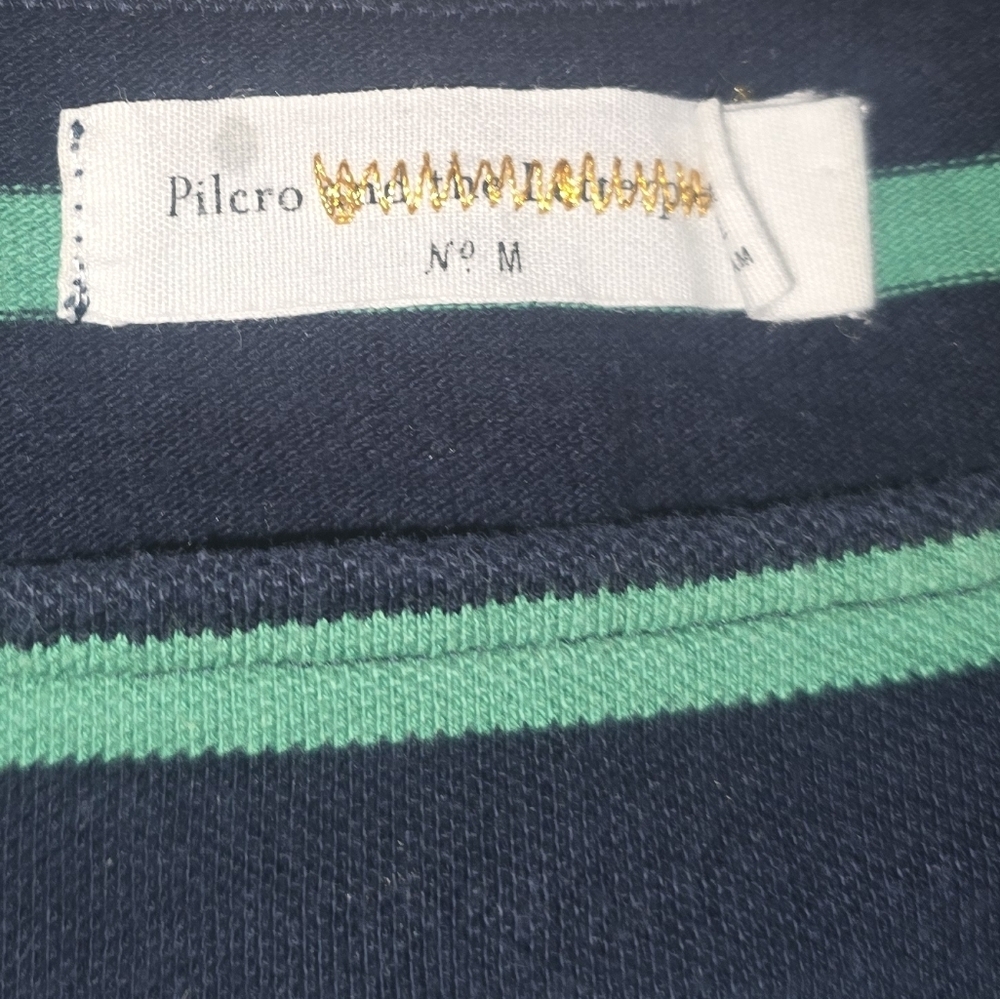 Pilcro ANTHROPOLOGIE Navy and Teal Striped Short Sleeve Tee M - Picture 3 of 8